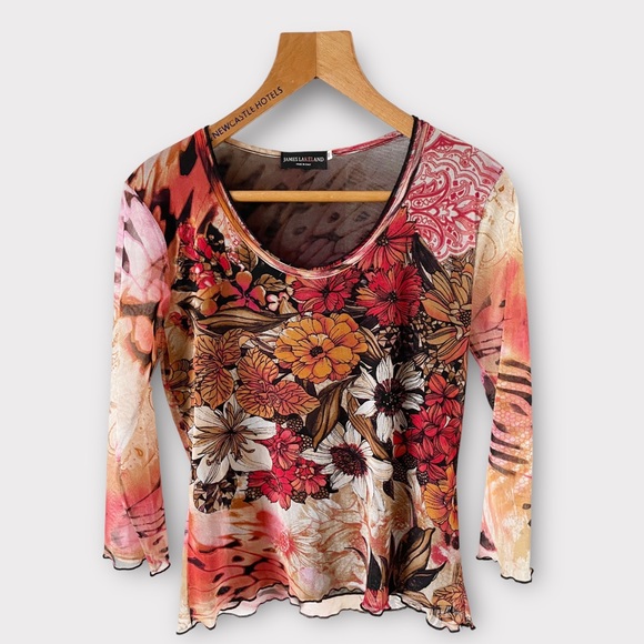 James Lakeland Tops - James Lakeland Mesh Blouse Top IT 46 UK 14 Floral Coral Red Orange Multi Lettuce